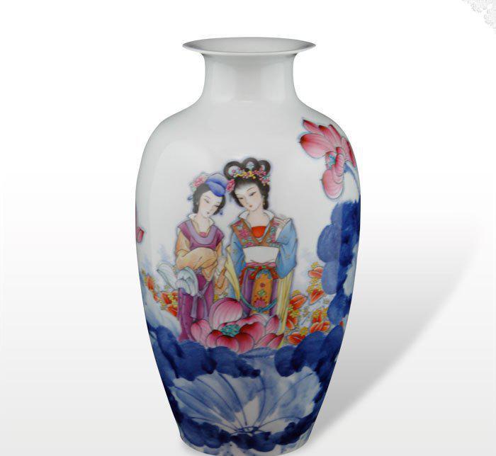 淘瓷緣 景德鎮名家曹致友手繪青花粉彩瓷器《賞荷圖》美人瓶鑒賞與收藏